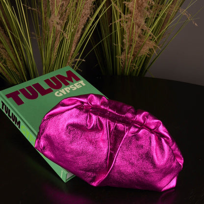 Metallic pink big clutch bag balloon-like
