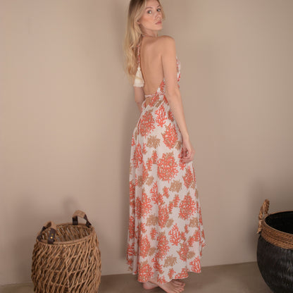 open back dress one size in coral print