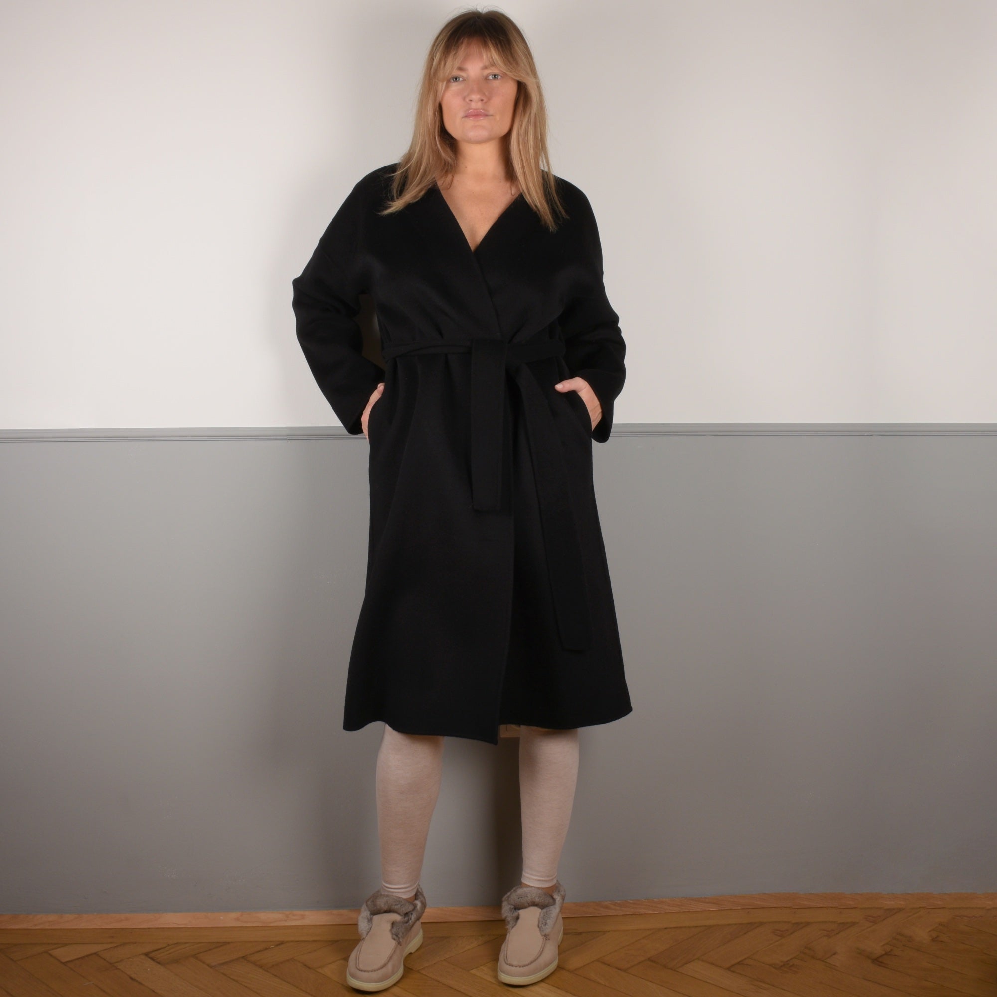 Black cashmere and merino wool coat