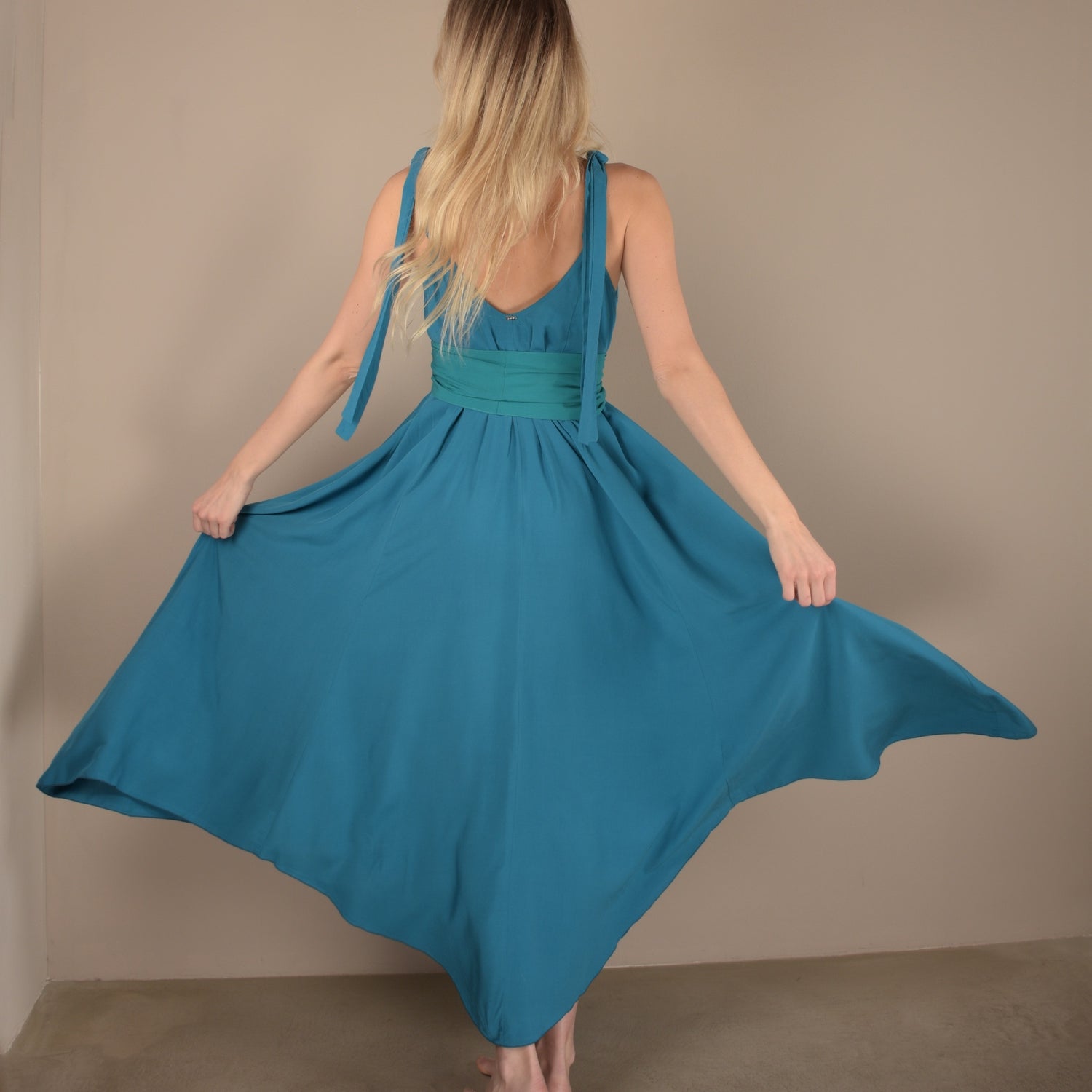 Summer Dress in Deep Blue and Green colors