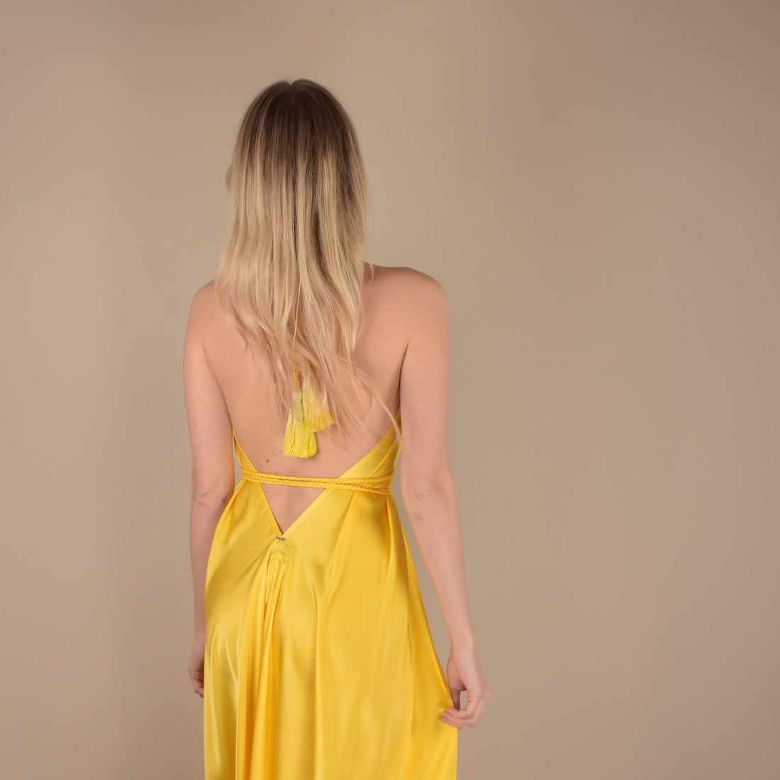 one size hand dyed yellow sun silk dress