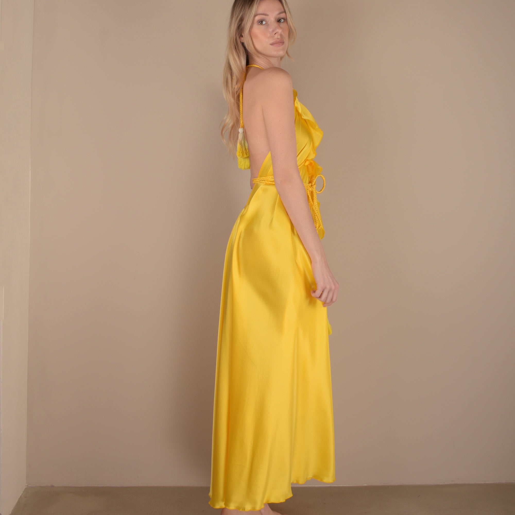 maxi yellow sun hand-dyed silk dress