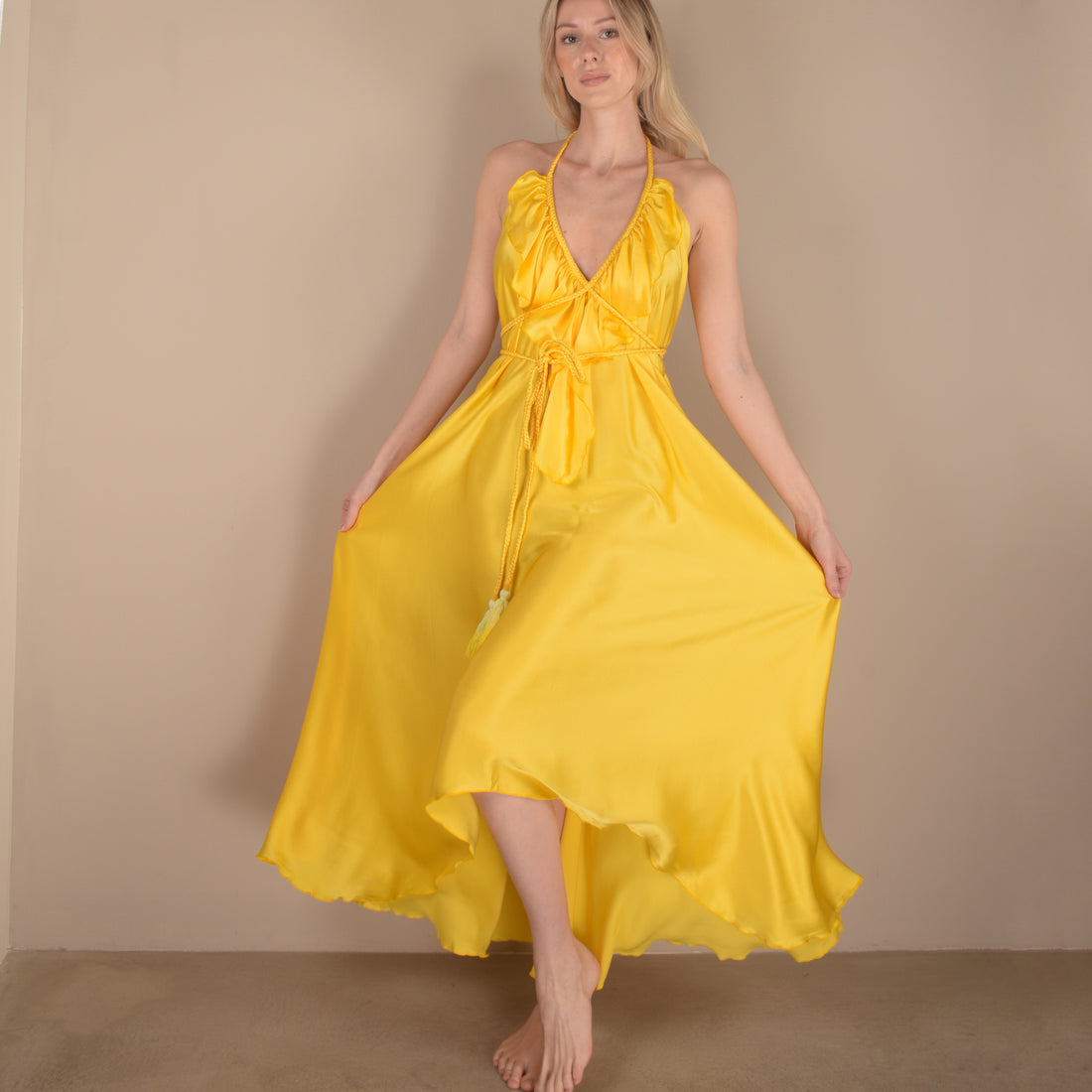 Sun yellow hand-dyed silk dress