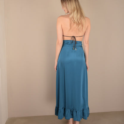 hand-dyed petrol silk skirt