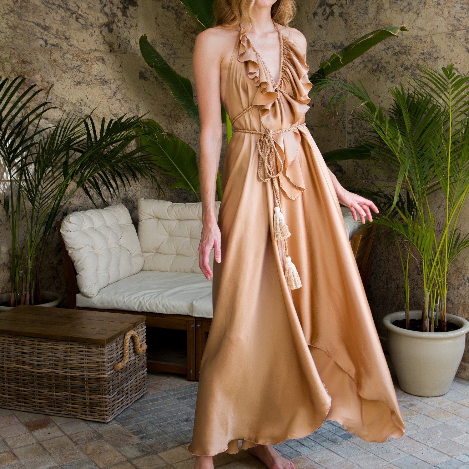 Handcrafted Silk Maxi Dress with Exquisite Dye Work