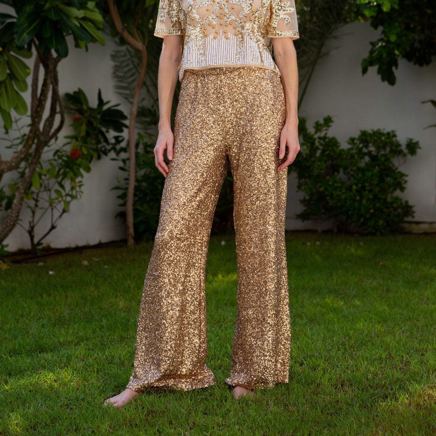 Silver sequin trousers for a glamorous look