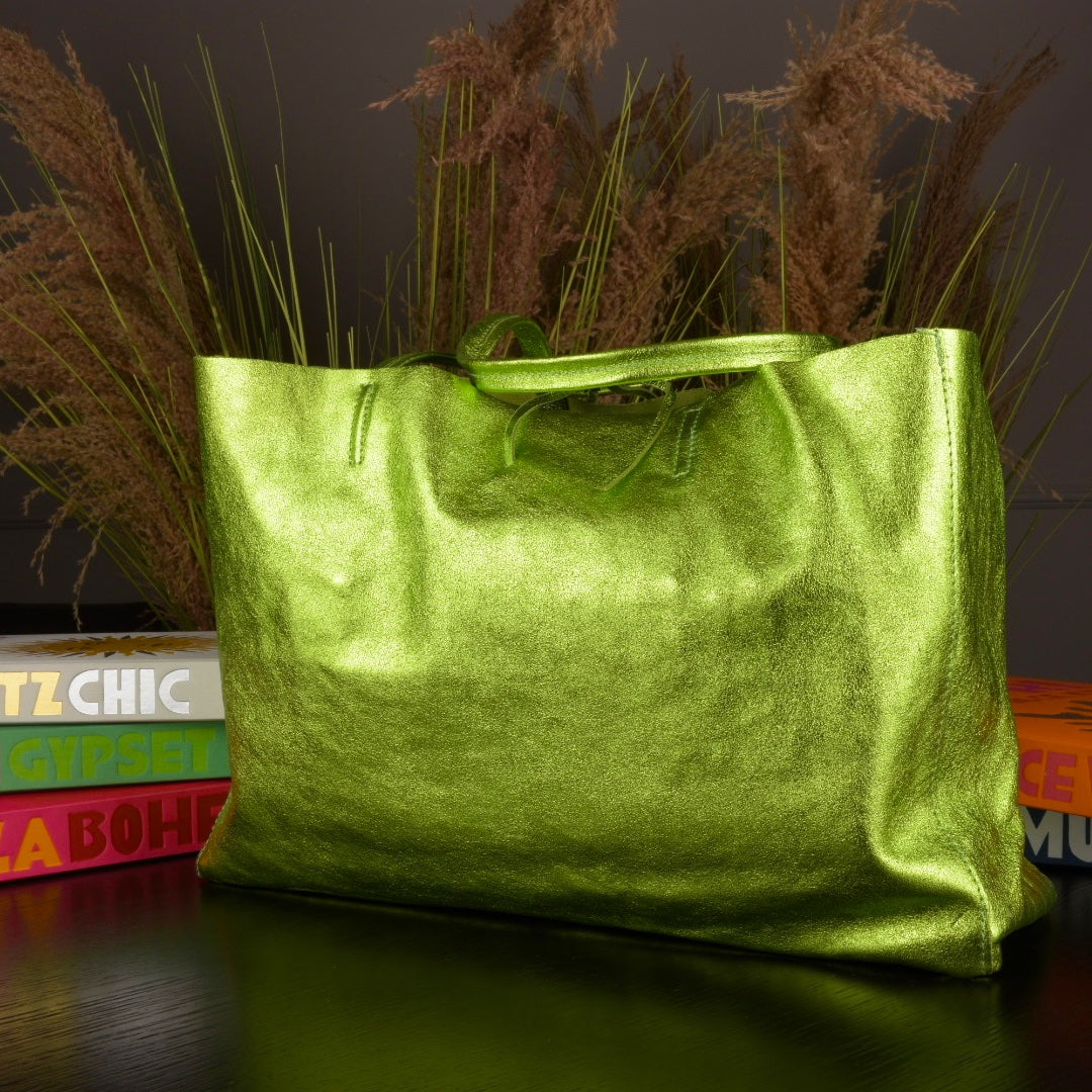 Green apple metallic leather bag for summer!