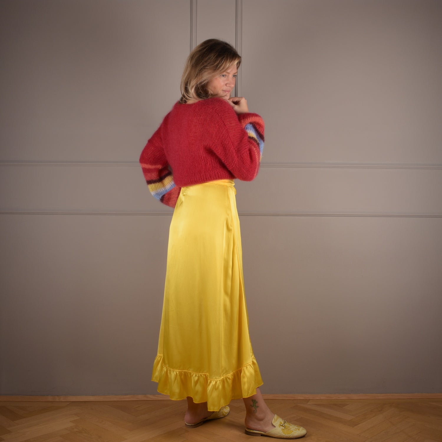 Wrap Skirt Yellow Silk Hand-dyed