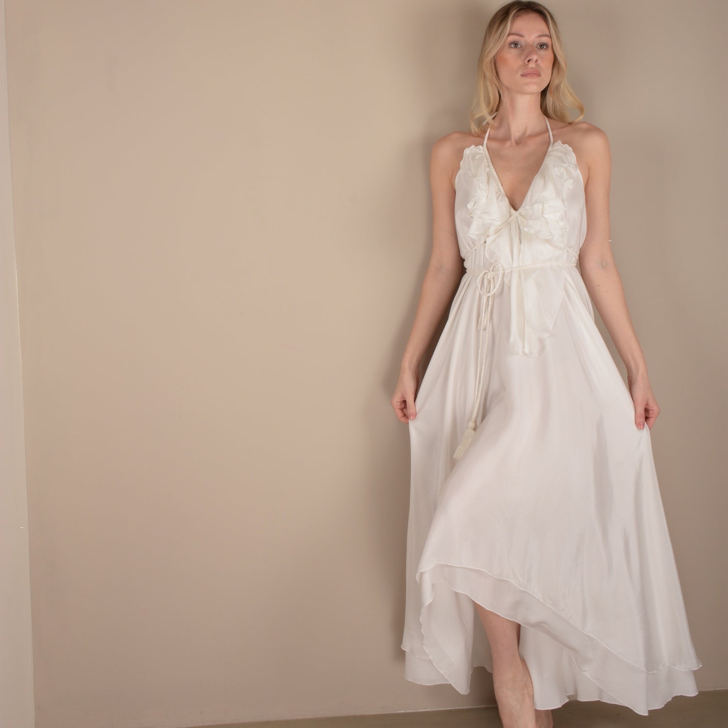 Maxi Off-White Dress Double-Layered